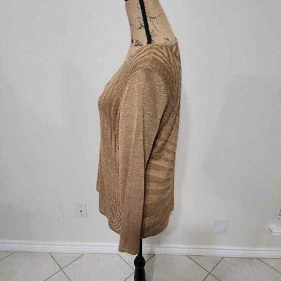 Chico's mixed rib shine pullover sweater LS pattern gold size 1 medium new!!! - Picture 2 of 7